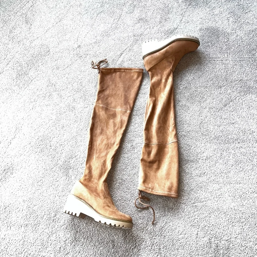 NEW Nicole Miller Bass Faux Suede Over the Knee Camel Boot Size 7.5